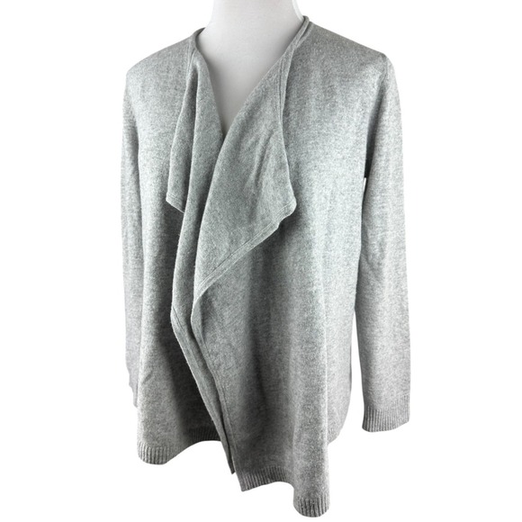 L.L. Bean 100% Cashmere Gray Open Front Cardigan Sweater Women's Medium Pockets - Picture 15 of 16